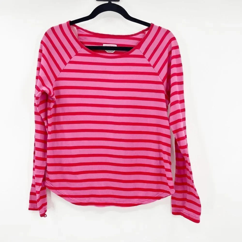 Kate Spade Pajama Top Women's Size S Red Pink Striped Raglan Long Sleeve